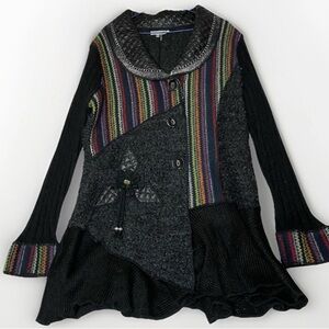 Liquid by Sioni Cardigan Black Long Wool Mohair Boho Sweater Sz XL Whimsigoth